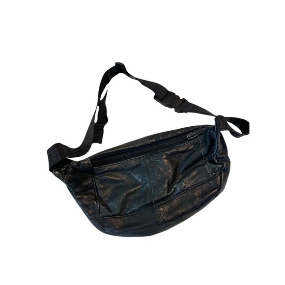Toni Vintage Black Leather Fanny Waist Pack Multiple Compartments Adjustable - Picture 2 of 8